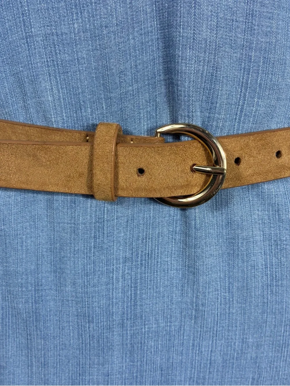 Express Womens belt Sz L Faux Suede Tan golden buckle